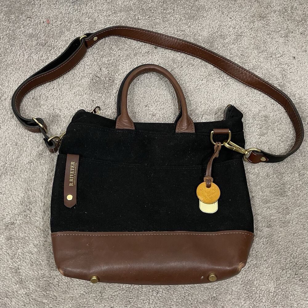 R. Riveter Otto Carry All Canvas Tote Leather Trim Black Convertible Handmade